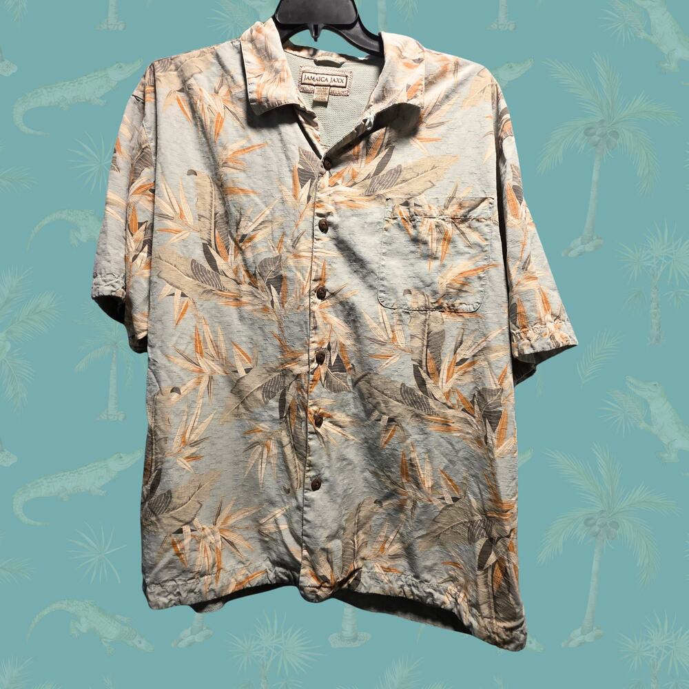Jamaica Jaxx Tropical Leaf Silk Hawaiian Shirt